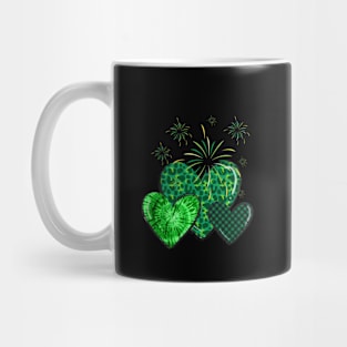 Three green hearts with different patterns. Enjoy St. Patrick's Day! Mug